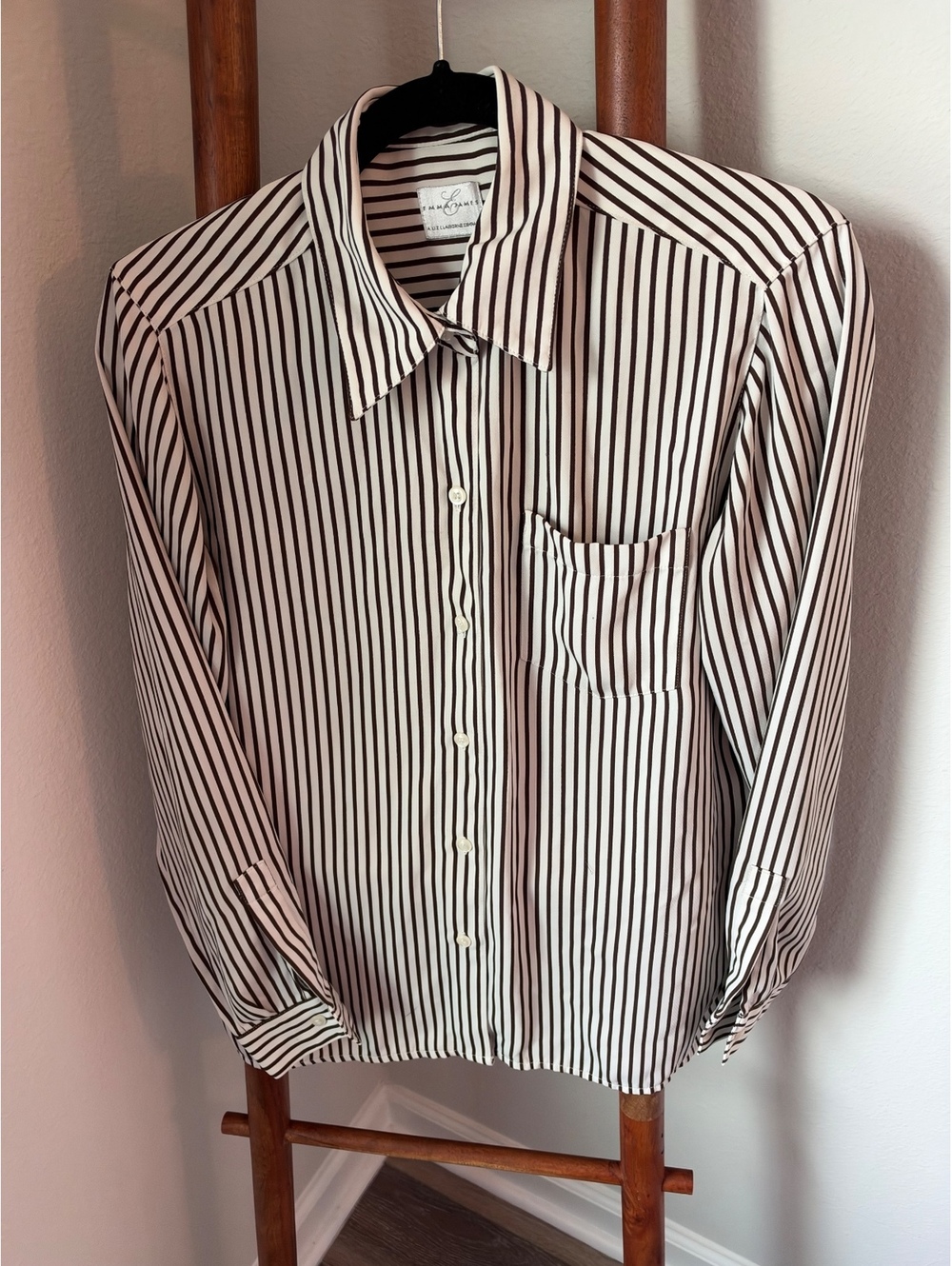 Emma James Liz Claiborne Women’s Size 6 Brown Ivory Striped Button Down Blouse